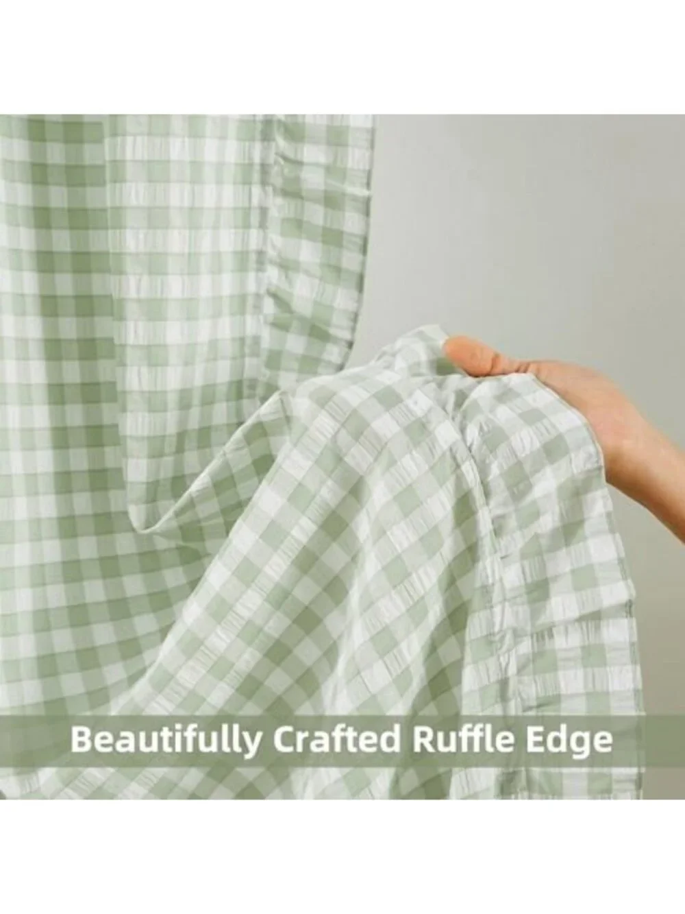 Sage Green Buffalo Plaid Ruffled Window Curtains - 84